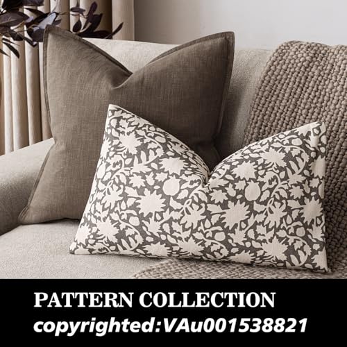 Set of 2 Decorative Neutral Floral Throw Pillow Covers Accent Farmhouse Cushion Covers Boho Lumbar Pillowcase for Couch Sofa Bedroom Living Room Home Decor (2 Count)