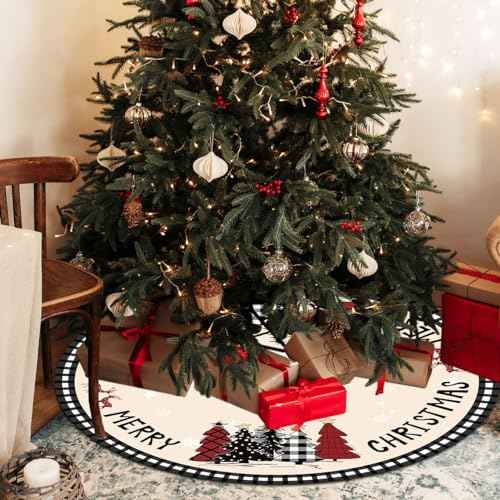 Christmas Tree Skirt 48 Inches Black White Buffalo Plaid