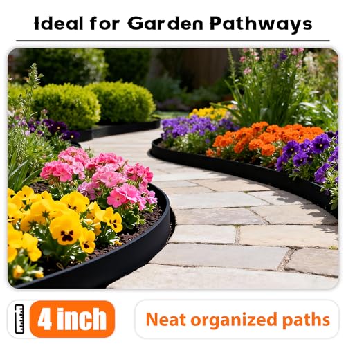 Landscape Edging 4 Inch Tall No Dig Garden Edging Border 60FT with 60 Metal Stakes (60 Count)
