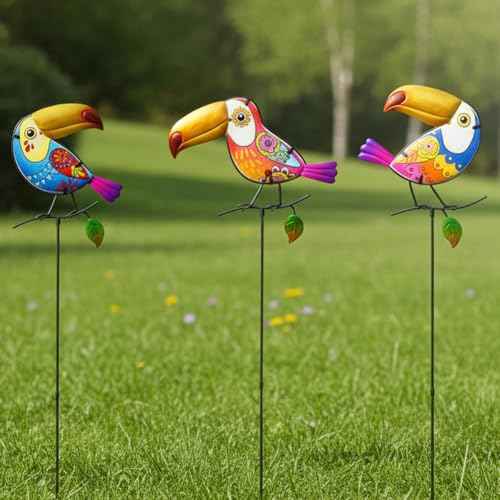 Set of 3 Toucan Stained Glass Decorative Garden Stakes (3 Count)
