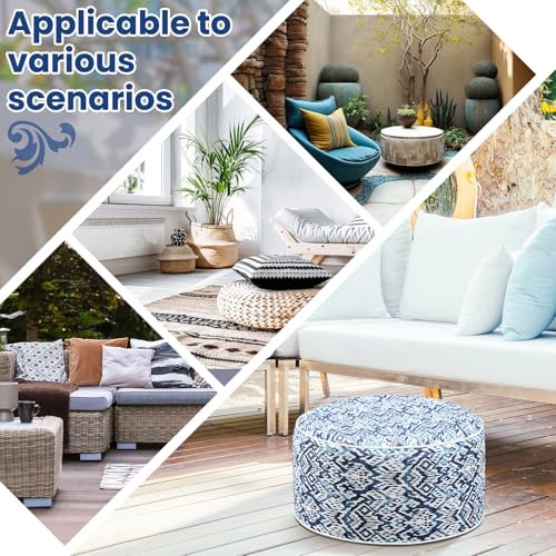 2 Pcs Inflatable Outdoor Ottoman Pouf Waterproof Round Footrest with Handle D21 x H9 Inch Indoor Outdoor Portable Footstool for Patio Garden Camping or Home Pool (2 Count)