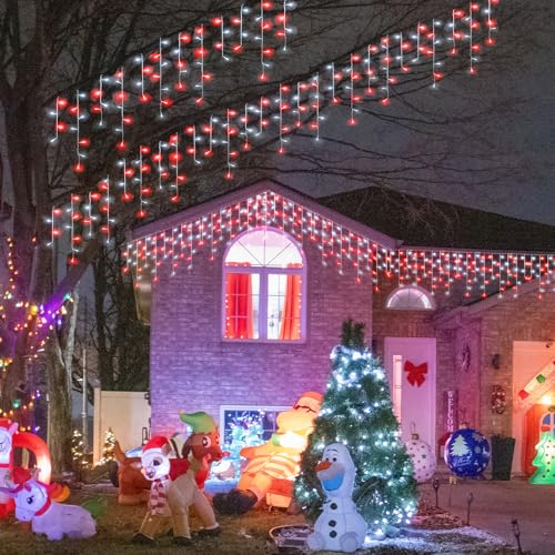 Red and White Christmas Lights Outdoor Icicle Lights for Outside 66ft