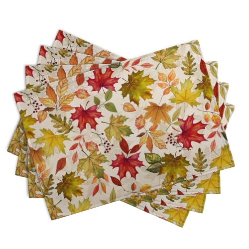 Fall Maple Leaves Placemats Set of 4 12x18 Inch Thanksgiving Autumn Colorful Leaf Dining Table Mats Rustic Seasonal Farmhouse Place Mats for Kitchen Party Home Decoration (4 Count)