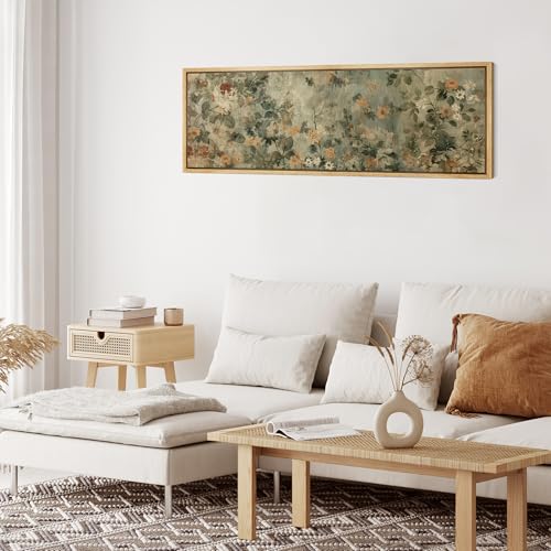 Large Framed Canvas Print Wall Art Minimalist Ink Branches Illustrations Antique Retro Fine Art Illustrations Decorative Colorful for Bedroom