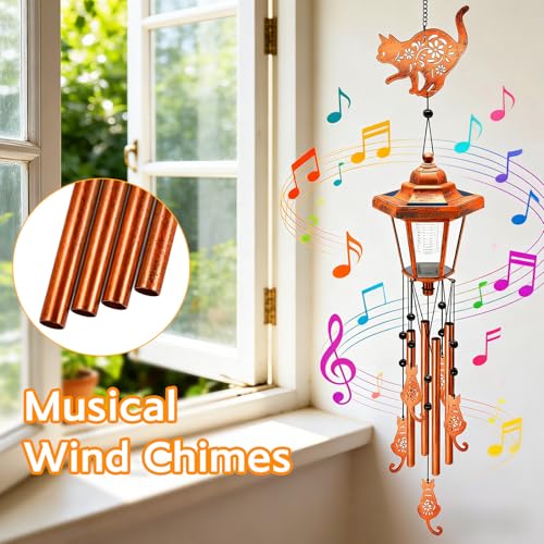 Cat Solar Wind Chimes for Outside (2 Count)