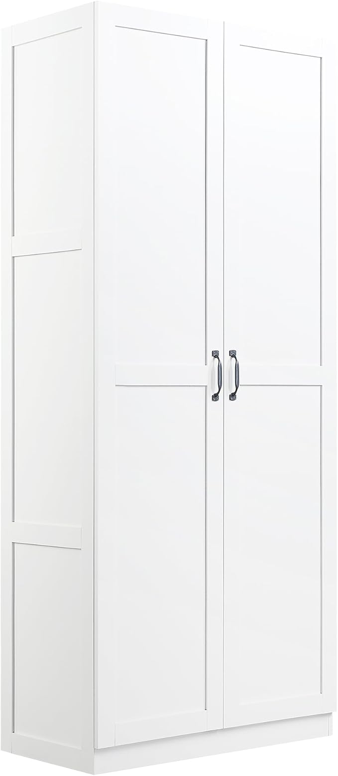 Manhattan Comfort Cornelia Modern Tall Storage Cabinet with Doors and Adjustable Shelves 1.0 - Freestanding Pantry Organizer for Kitchen, Laundry Room, Garage, or Mudroom, Set of 1, White
