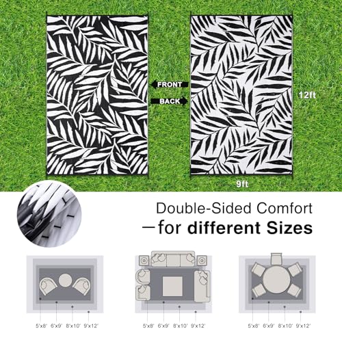 Outdoor Rug 9x12 ft Waterproof Reversible Leaf Mat (108 Sq Ft)