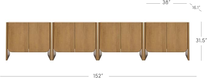 Nathan James Jacala Mid Century Modern Entryway Storage Cabinet with Doors, Living Room Accent Cabinet with Wood Frame, Light Brown Set of 4
