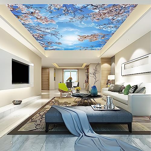Sky Cherry Blossom Ceiling 3D wall Mural Wallpaper 178" x 117" (144.6 Sq Ft)