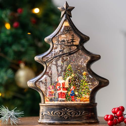 Christmas Snow Globe Lantern Water Glittering Santa's List with Music& Timer