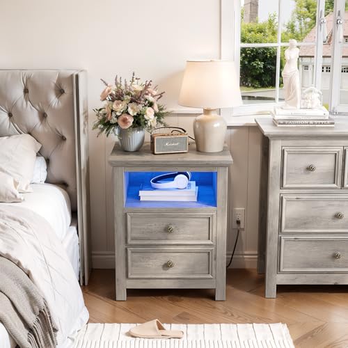 Nightstand with Charger Station Strip Lights