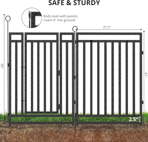 110ft (L) × 47in (H), 42 Panels & 6 Gates Garden Fence, Durable Outdoor Yard Barrier, Secure Garden Fencing, Weather-Resistant Fence for Privacy & Decoration, Black-Silver
