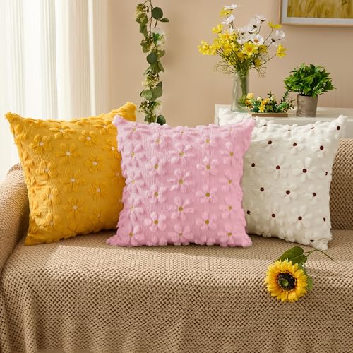 Spring Summer Pillow Covers 20x20 inch Set of 2 Pink Daisy (2 Count)