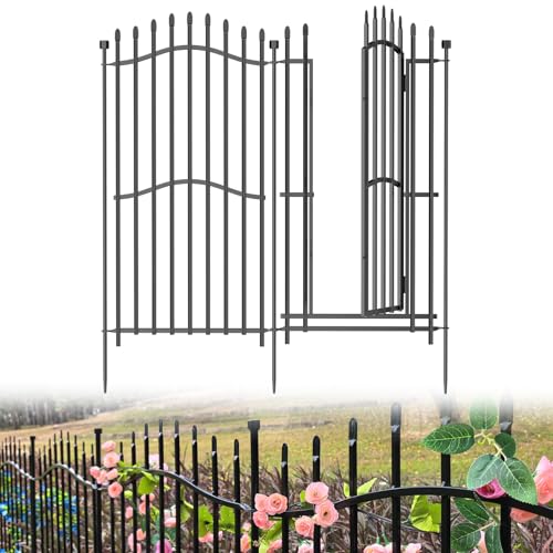 No Dig Garden Fence 48" H x 18'L with Gate Decorative Yard Dog Panels (9.5 Sq Ft)