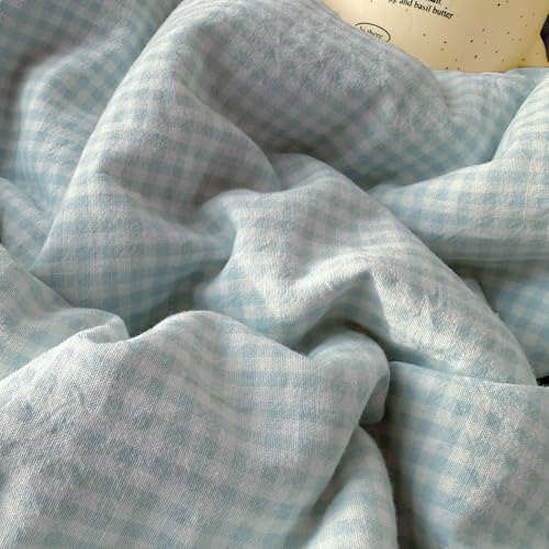 Blue Gingham Comforter Set Full Size Romantic Lace Style Checkered Plaid Comforter Set 3 Pieces Blue Grid Bed Comforter with 2 Pillowcases Soft Fluffy Farmhouse Plaid Gingham Bedding Set