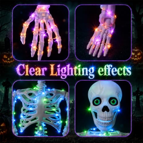 2Pack 36" Halloween Light up Skeleton Decor Outdoor (Blue&Green+Orange&Purple)