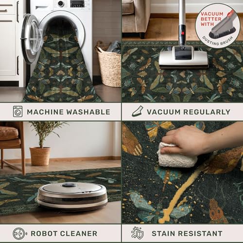 Dark Green Insect Area Rugs 8x10 for Living Room (80 Sq Ft)