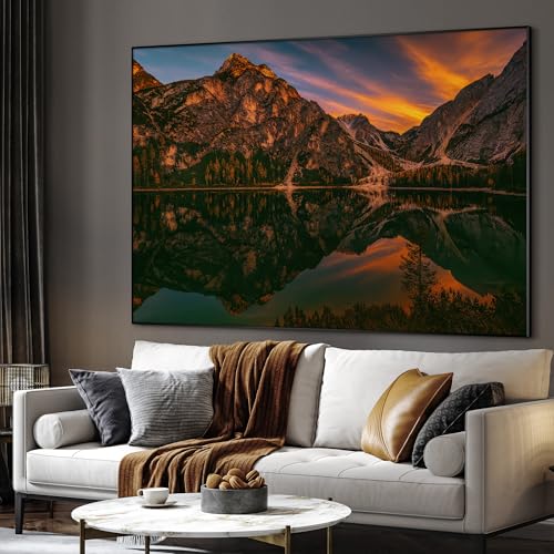 60"x72" Extra Large Framed Wall Art Majestic Mountain Landscape Reflected in Lake at Sunset for Home Living Room Bedroom Decor