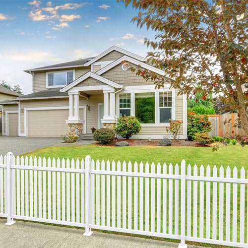 10 Sets White Vinyl Picket Fence Panels 36" H x 84" W PVC Garden Fences Plastic Decorative for Yard Porch Deck Pool Dog Temporary Fencing