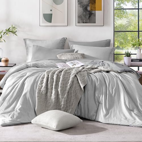 Full Comforter Set 7 Pieces Light Grey Cationic Dyeing Bed in a Bag