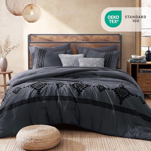 Embroidery Full Size Comforter Set 7 Pieces Crown Blue Bed in a Bag