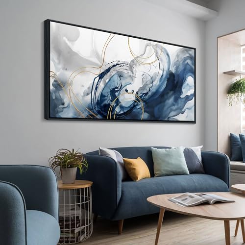 Large Framed Canvas Art Wall Art Blue Abstract Wall Decor Modern Home Decor Office Wall Decor Home Decorations for Living Room Minimalist Bedroom Artwork 29×58in