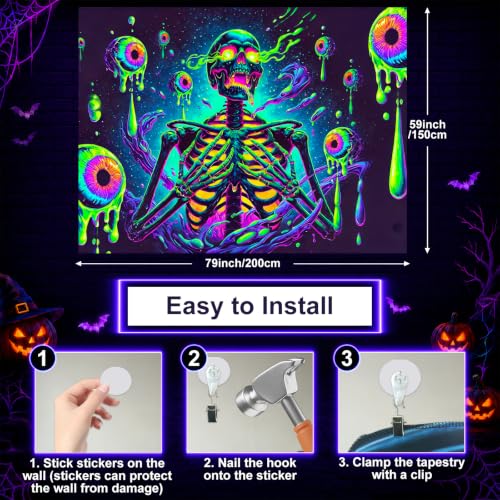 Skull Tapestry Blacklight Tapestry 78x59 Inch UV Wall Hanging