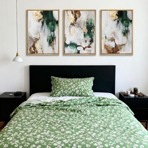 3Pcs Green And Gold Canvas Wall Art (3 Count)
