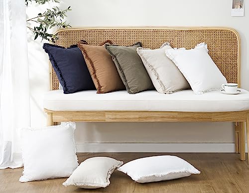 Decorative Linen Fringe Throw Pillow Covers 24×24 Khaki Brown (2 Count)