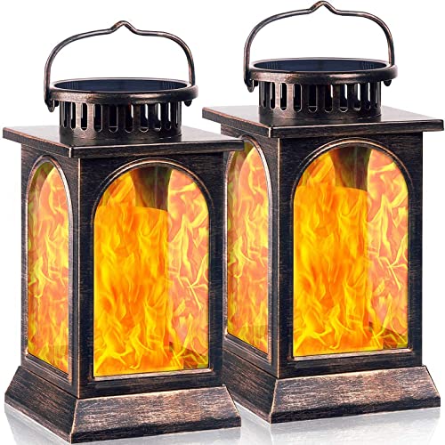 Flickering Flame Solar Lights Outdoor Metal Hanging Lantern (2 Count)