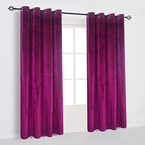 Super Soft Luxury Heavy Velvet Fushcia Room Darkening Blackout Curtain Panel Drapes 52 inch Wide by 84 inch Length with Grommet Fushcia