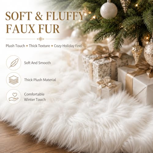 24 Inch White Faux Fur Christmas Tree Skirt