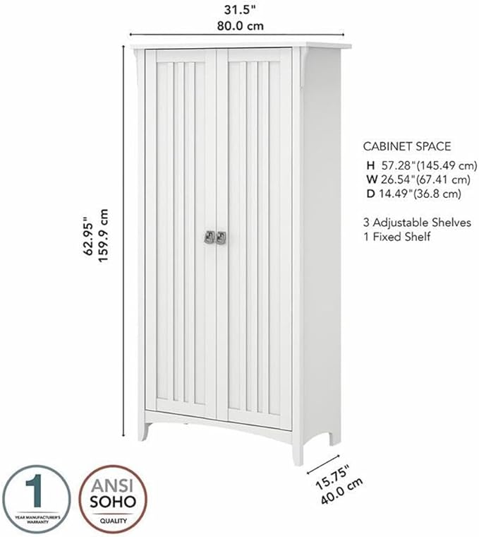 Bush Home Salinas Tall Storage Cabinet with Doors in Shiplap Gray and Pure White, Office Storage Unit, Organizer for Home or Workspace, Adjustable Shelving