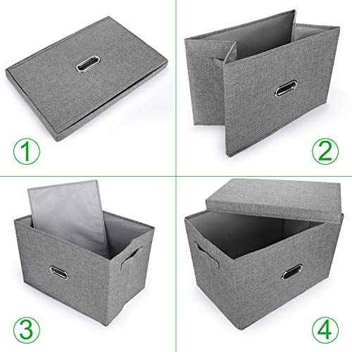 Large Linen Fabric Foldable Storage Bins with Removable Lid and Handles (2 Count)