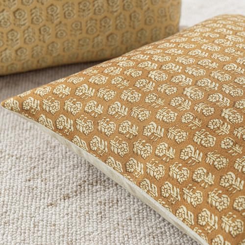 Decorative Floral Print Throw Pillow Covers 20×20 Golden Orange (2 Count)