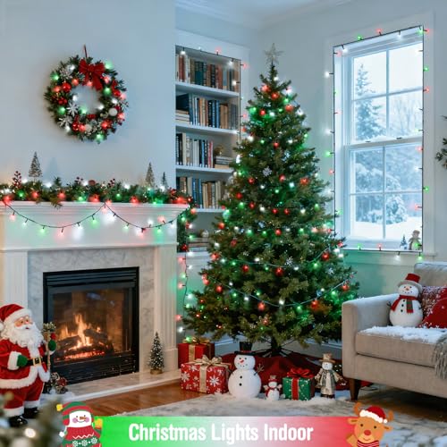 66ft 200 LED Red White and Green Christmas Lights Plug in (66 Foot)