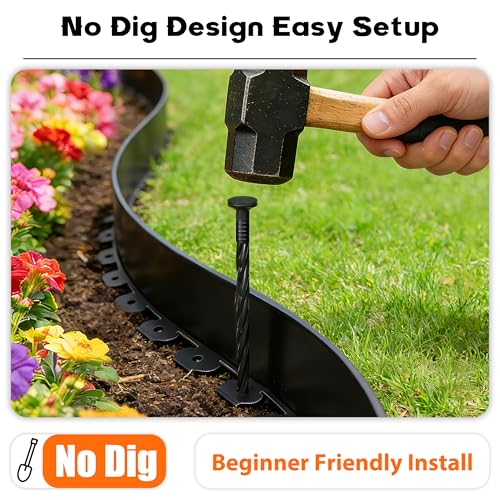 4 inch Tall Landscape Edging Kit 120FT Garden Edging with 210 Spikes for Lawn Edging and Flower Beds