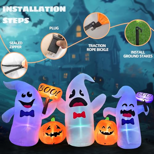 8FT Long Halloween Inflatable Ghosts and Pumpkins (Orange White)