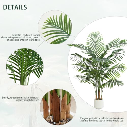 Artificial Palm Tree Indoor Plant 4FT Tall Fake Tropical Palm Tree in Pot