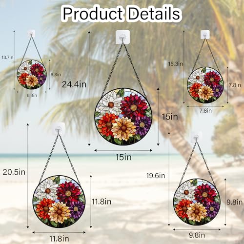 Stained Glass Window Hanging Color Dahlia Suncatcher Gifts for Women 7.8"