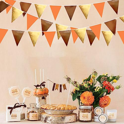 Fall Party Decorations Orange Gold Brown Metallic Fabric Triangle Pennant Banner Flag Bunting Garland for Autumn Fall Thanksgiving Wedding Birthday Bridal Shower Engagement Graduation Party Supplies (36 Count)