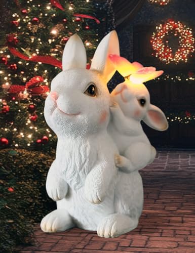 Solar Garden Statues Rabbit with Solar Lights for Yard Patio Garden Decor