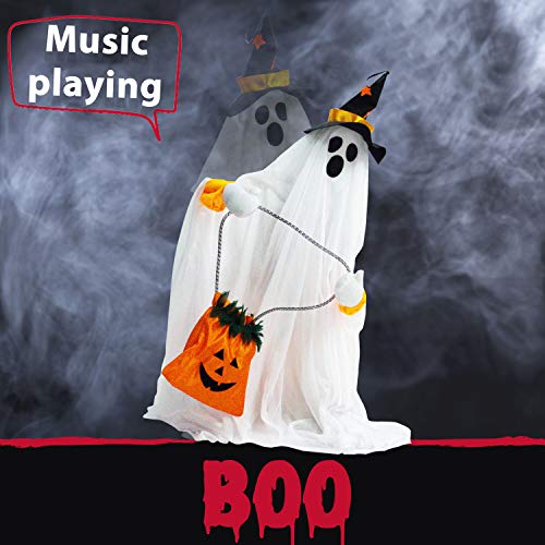 Friendly Ghost Halloween Animatronic with Touch Activated Lights and Music (35" Standing Ghost)