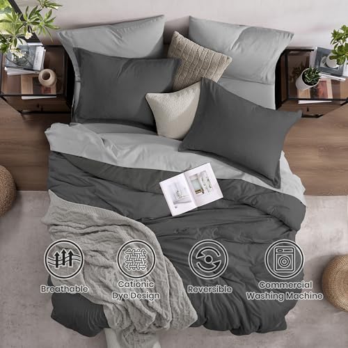 King Size Comforter Set 7 Pieces Dark Grey Bed in a Bag