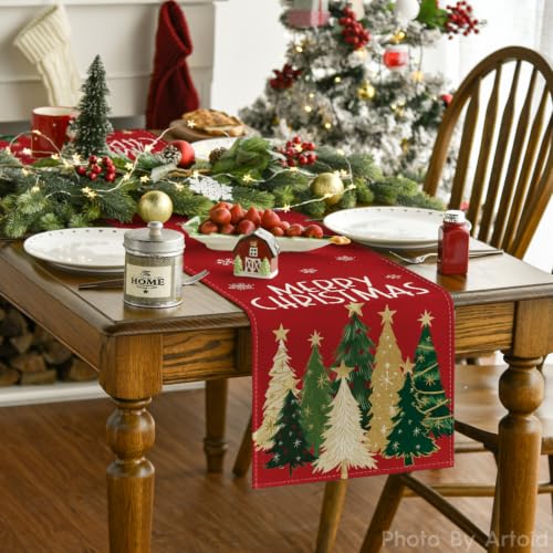 Red Xmas Trees Table Runner Home Party Decor 13x48 Inch