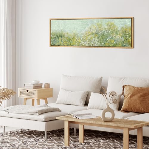 Large Framed Canvas Print Wall Art Lush Summer Garden with Blooming Trees Antique Retro Fine Art Illustrations Decorative Colorful for Bedroom