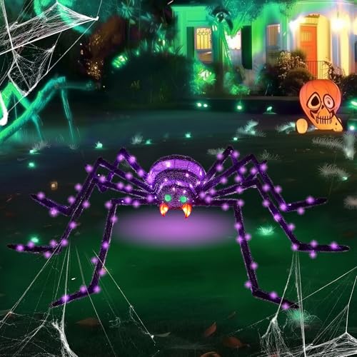 6.8Ft Giant Spider Halloween Decorations Outdoor 82" Light Up Spider with 115 LED Lights for Front Yard (Zz-005)
