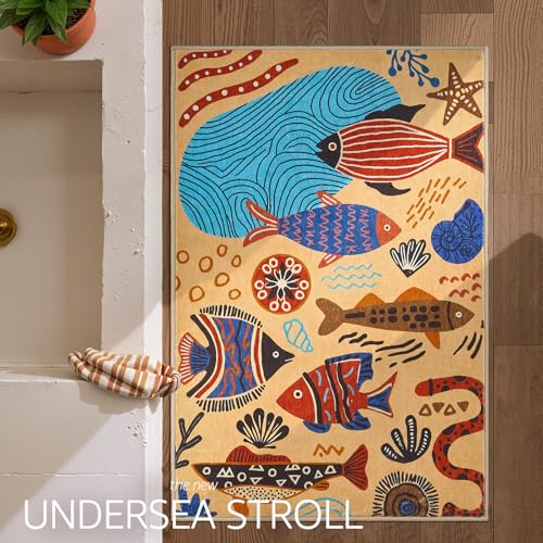 2x3 Coastal Area Rug Washable Kids Rug Colorful Ocean Fish Mat (6 Sq Ft)