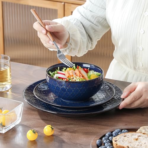 Cereal Bowls 30 Ounce Ceramic Blue Soup Bowl for Kitchen (4 Count)