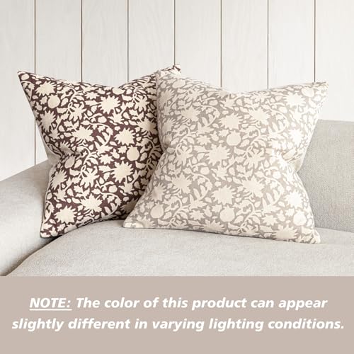 Set of 2 Decorative Neutral Floral Throw Pillow Covers Accent Farmhouse Cushion Covers Boho Vintage Pillowcase for Couch Sofa Bedroom Living Room Home Decor (2 Count)